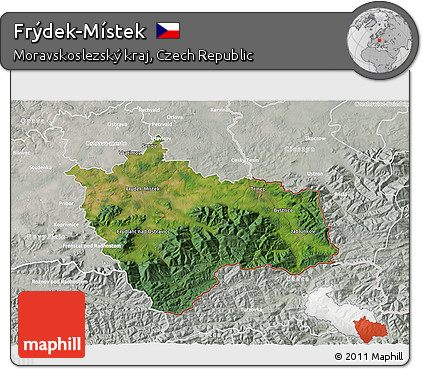 Satellite 3D Map of Frýdek-Místek, lighten, semi-desaturated