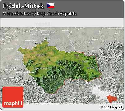 Satellite 3D Map of Frýdek-Místek, lighten, semi-desaturated