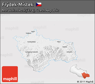 Silver Style 3D Map of Frýdek-Místek, single color outside
