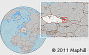 Gray Location Map of Frýdek-Místek, highlighted country, highlighted parent region, hill shading