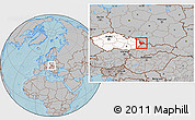 Gray Location Map of Frýdek-Místek, highlighted country, hill shading