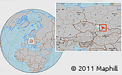Gray Location Map of Frýdek-Místek, highlighted parent region, within the entire country, hill shading