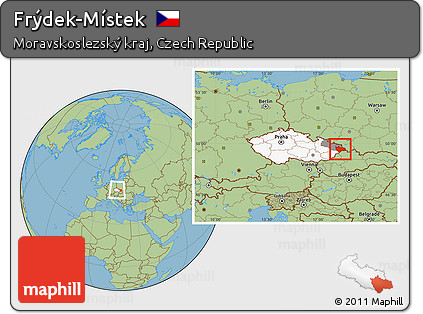 Savanna Style Location Map of Frýdek-Místek, highlighted country, highlighted parent region, within the entire country