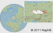 Savanna Style Location Map of Frýdek-Místek, highlighted country, highlighted parent region, within the entire country, hill shading