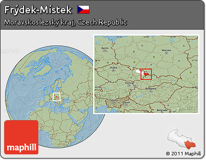 Savanna Style Location Map of Frýdek-Místek, highlighted parent region, hill shading