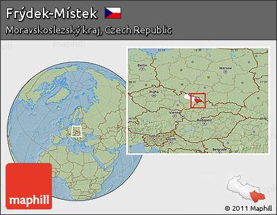 Savanna Style Location Map of Frýdek-Místek, highlighted parent region, hill shading