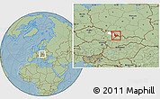 Savanna Style Location Map of Frýdek-Místek, highlighted parent region, hill shading