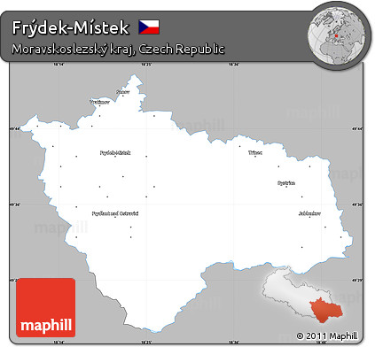 Gray Simple Map of Frýdek-Místek, single color outside