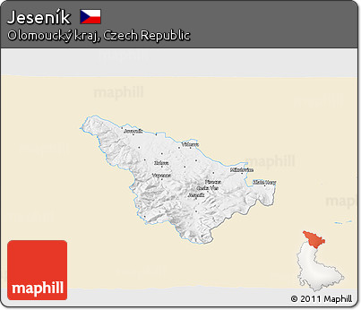 Classic Style 3D Map of Jeseník, single color outside