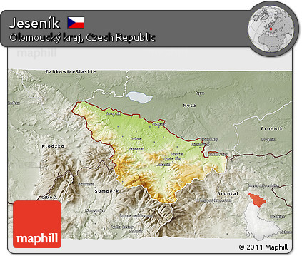 Physical 3D Map of Jeseník, semi-desaturated