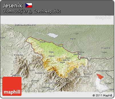 Physical 3D Map of Jeseník, semi-desaturated