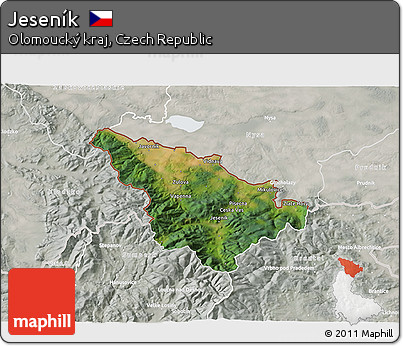Satellite 3D Map of Jeseník, lighten, semi-desaturated