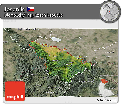 Satellite 3D Map of Jeseník, semi-desaturated