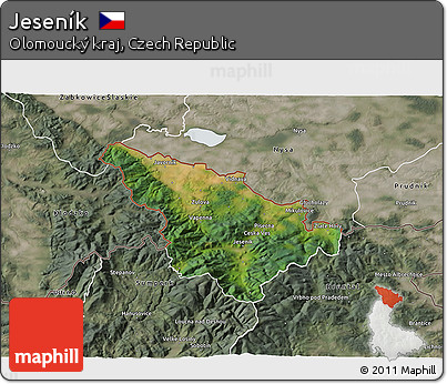 Satellite 3D Map of Jeseník, semi-desaturated