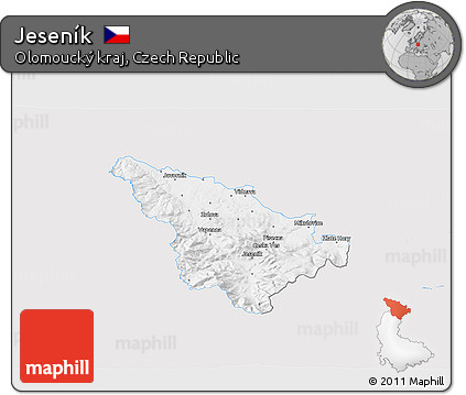 Silver Style 3D Map of Jeseník, single color outside
