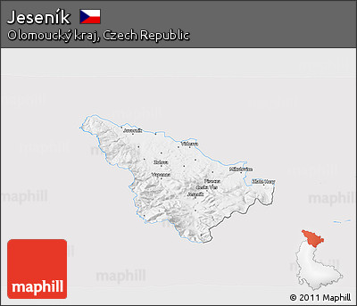 Silver Style 3D Map of Jeseník, single color outside