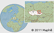 Savanna Style Location Map of Jeseník, highlighted country, highlighted parent region, hill shading
