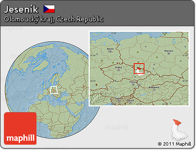 Savanna Style Location Map of Jeseník, highlighted parent region, hill shading