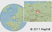 Savanna Style Location Map of Jeseník, highlighted parent region, hill shading