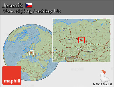 Savanna Style Location Map of Jeseník, hill shading