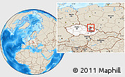 Shaded Relief Location Map of Jeseník, highlighted country, highlighted parent region