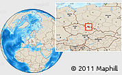Shaded Relief Location Map of Jeseník, highlighted parent region