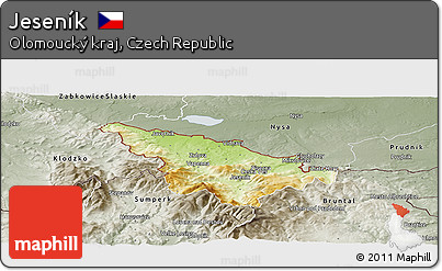 Physical Panoramic Map of Jeseník, semi-desaturated