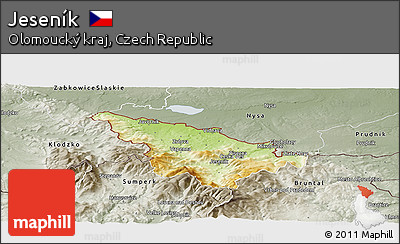 Physical Panoramic Map of Jeseník, semi-desaturated