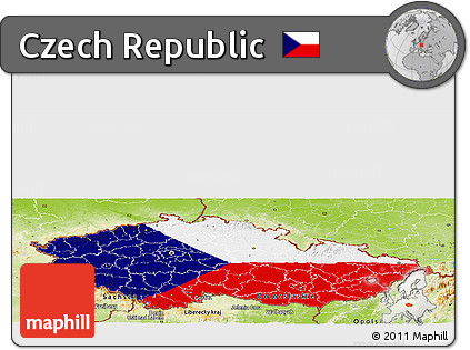 Flag Panoramic Map of Czech Republic, physical outside, flag centered