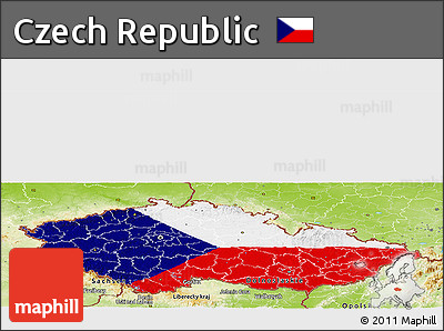 Flag Panoramic Map of Czech Republic, physical outside, flag centered