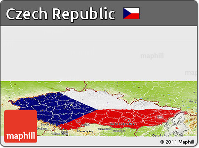 Flag Panoramic Map of Czech Republic, physical outside, flag centered