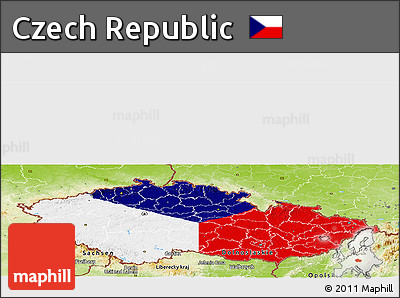 Flag Panoramic Map of Czech Republic, physical outside, flag rotated
