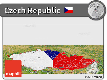 Flag Panoramic Map of Czech Republic, satellite outside, flag aligned to the middle