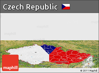 Flag Panoramic Map of Czech Republic, satellite outside, flag aligned to the middle