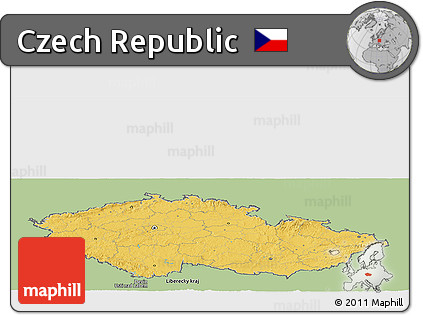 Savanna Style Panoramic Map of Czech Republic, single color outside