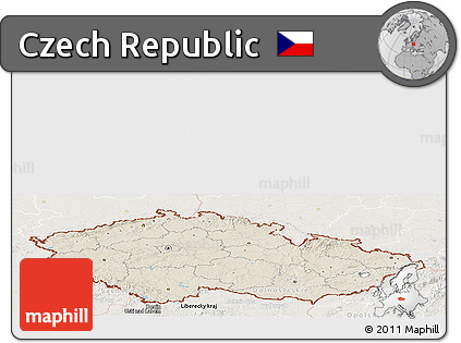 Shaded Relief Panoramic Map of Czech Republic, lighten