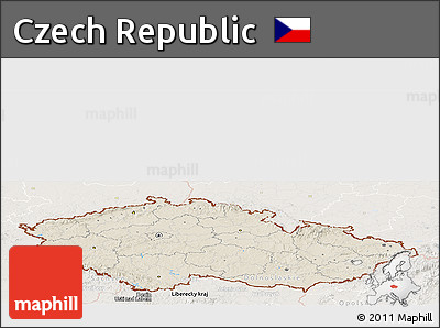 Shaded Relief Panoramic Map of Czech Republic, lighten