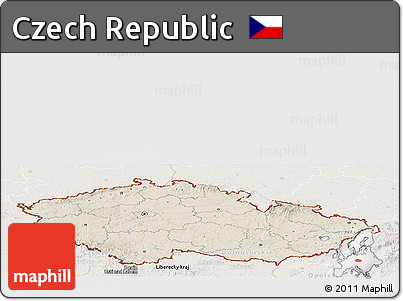Shaded Relief Panoramic Map of Czech Republic, lighten
