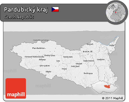 Gray 3D Map of Pardubický Kraj, single color outside