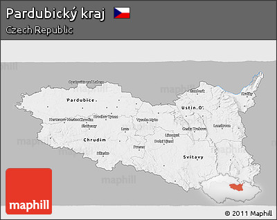 Gray 3D Map of Pardubický Kraj, single color outside