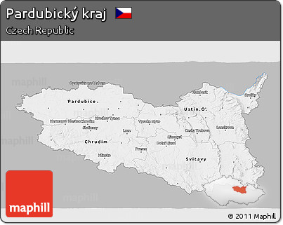 Gray 3D Map of Pardubický Kraj, single color outside
