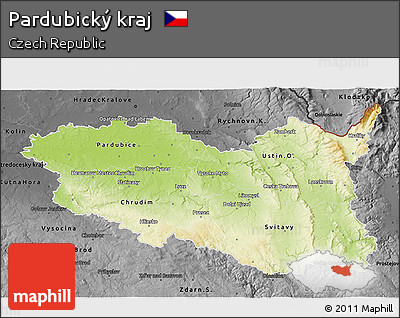 Physical 3D Map of Pardubický Kraj, darken, desaturated