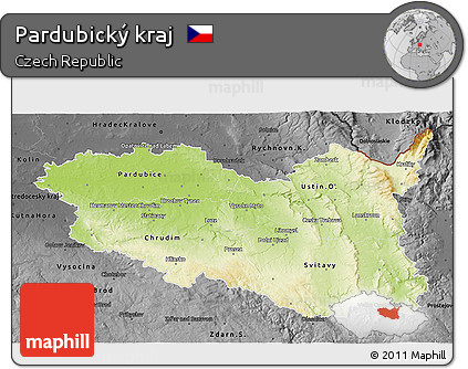 Physical 3D Map of Pardubický Kraj, darken, desaturated