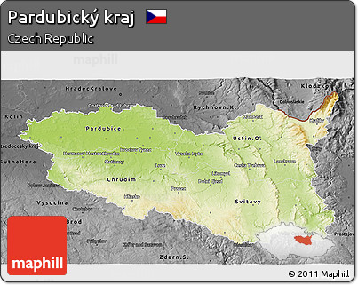 Physical 3D Map of Pardubický Kraj, darken, desaturated