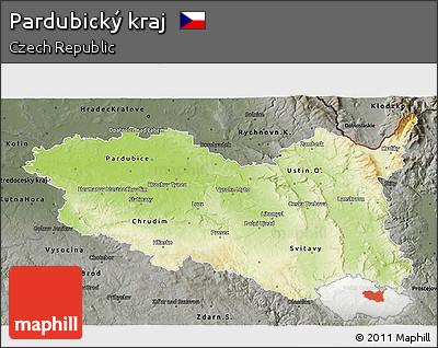 Physical 3D Map of Pardubický Kraj, darken, semi-desaturated