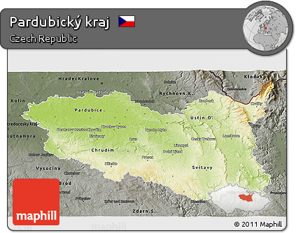 Physical 3D Map of Pardubický Kraj, darken, semi-desaturated