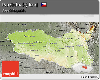 Physical 3D Map of Pardubický Kraj, darken, semi-desaturated