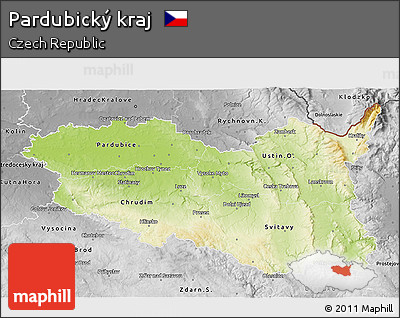 Physical 3D Map of Pardubický Kraj, desaturated