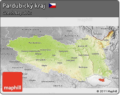 Physical 3D Map of Pardubický Kraj, desaturated
