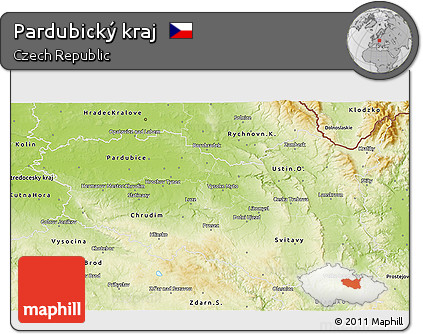 Physical 3D Map of Pardubický Kraj